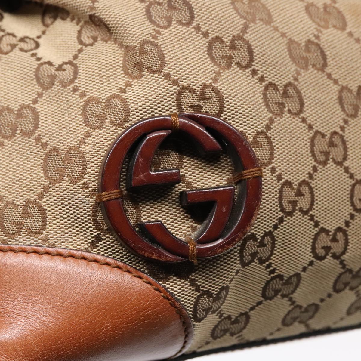 GUCCI GG Canvas Hand Bag Beige Brown Gold 296898 Auth 89757