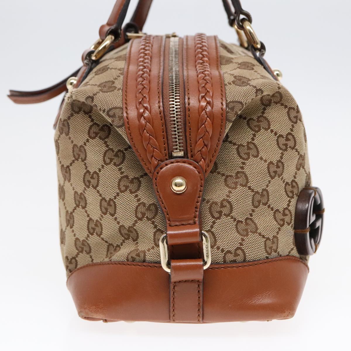 GUCCI GG Canvas Hand Bag Beige Brown Gold 296898 Auth 89757