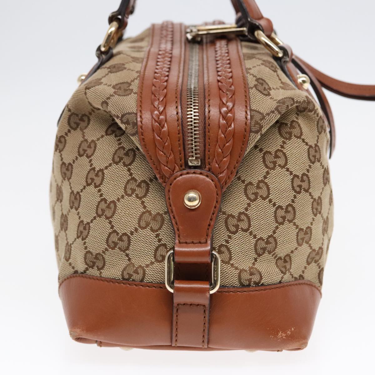 GUCCI GG Canvas Hand Bag Beige Brown Gold 296898 Auth 89757