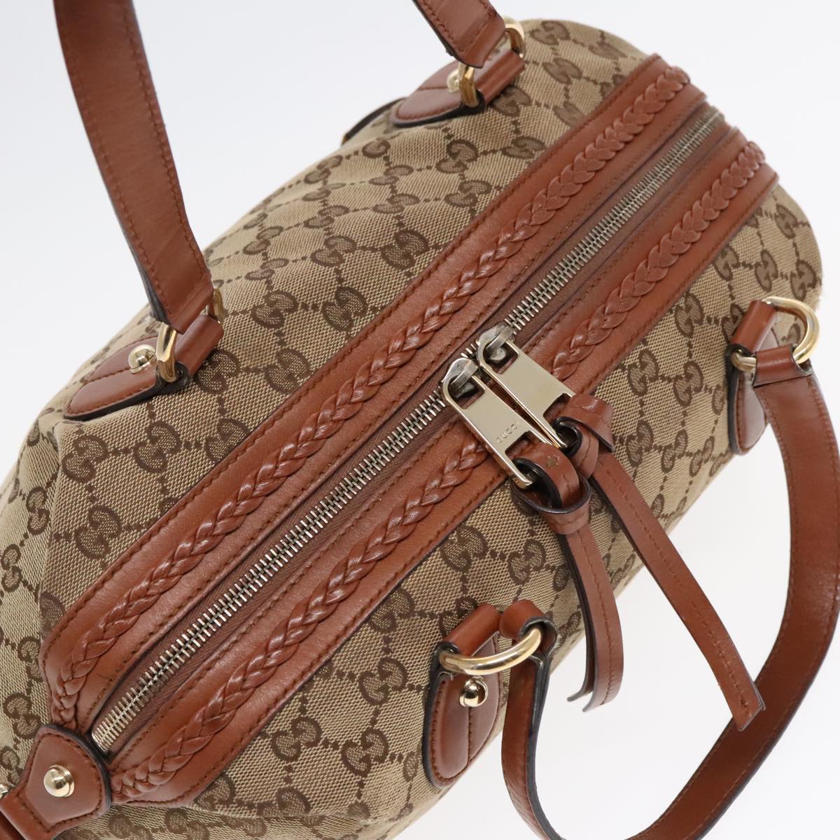 GUCCI GG Canvas Hand Bag Beige Brown Gold 296898 Auth 89757