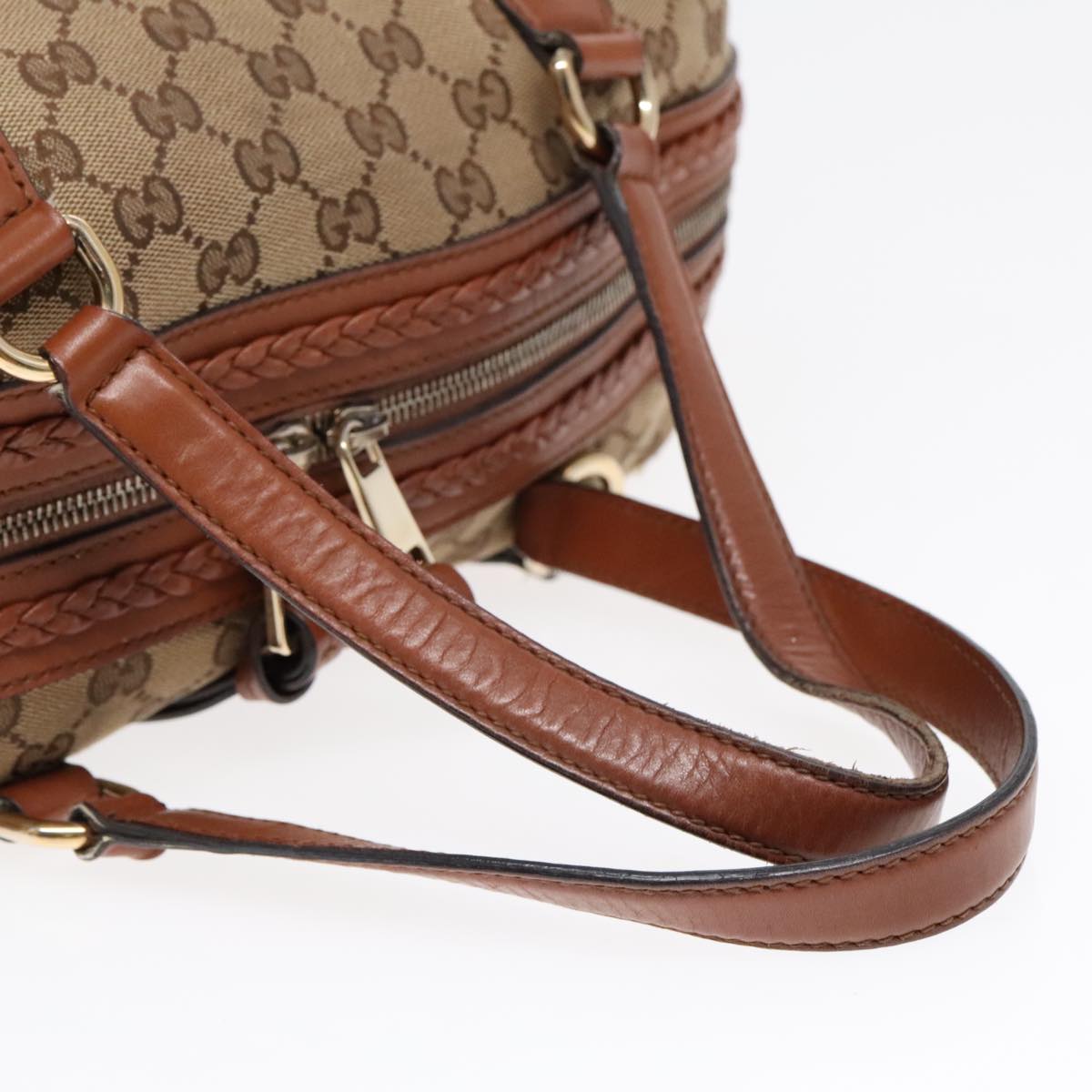 GUCCI GG Canvas Hand Bag Beige Brown Gold 296898 Auth 89757