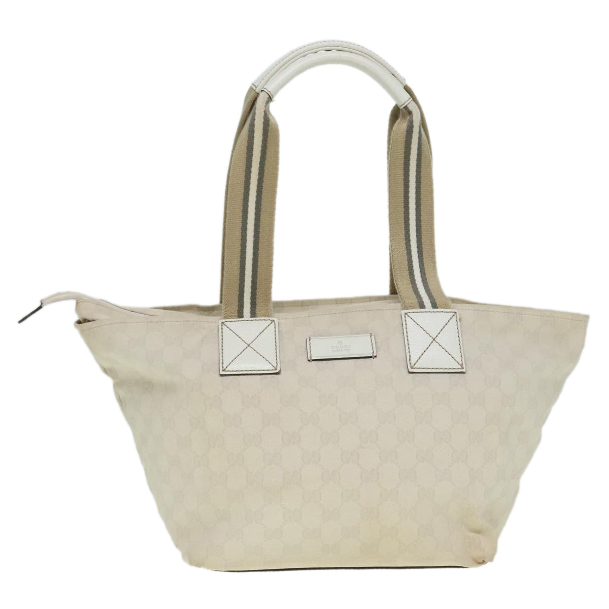 GUCCI GG Canvas Sherry Line Tote Bag White Auth 89762