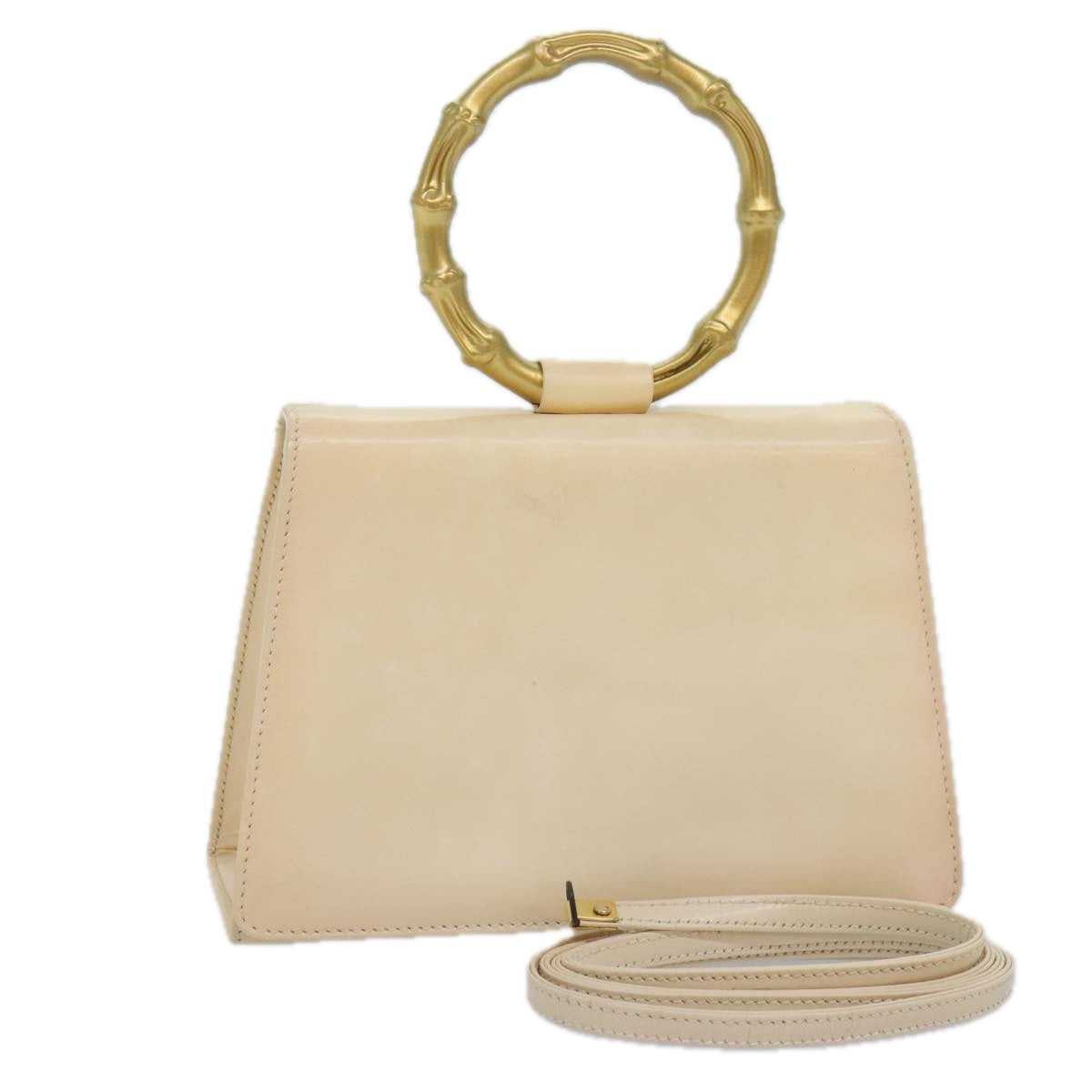 GUCCI Bamboo Hand Bag Enamel 2way Beige Auth 89780