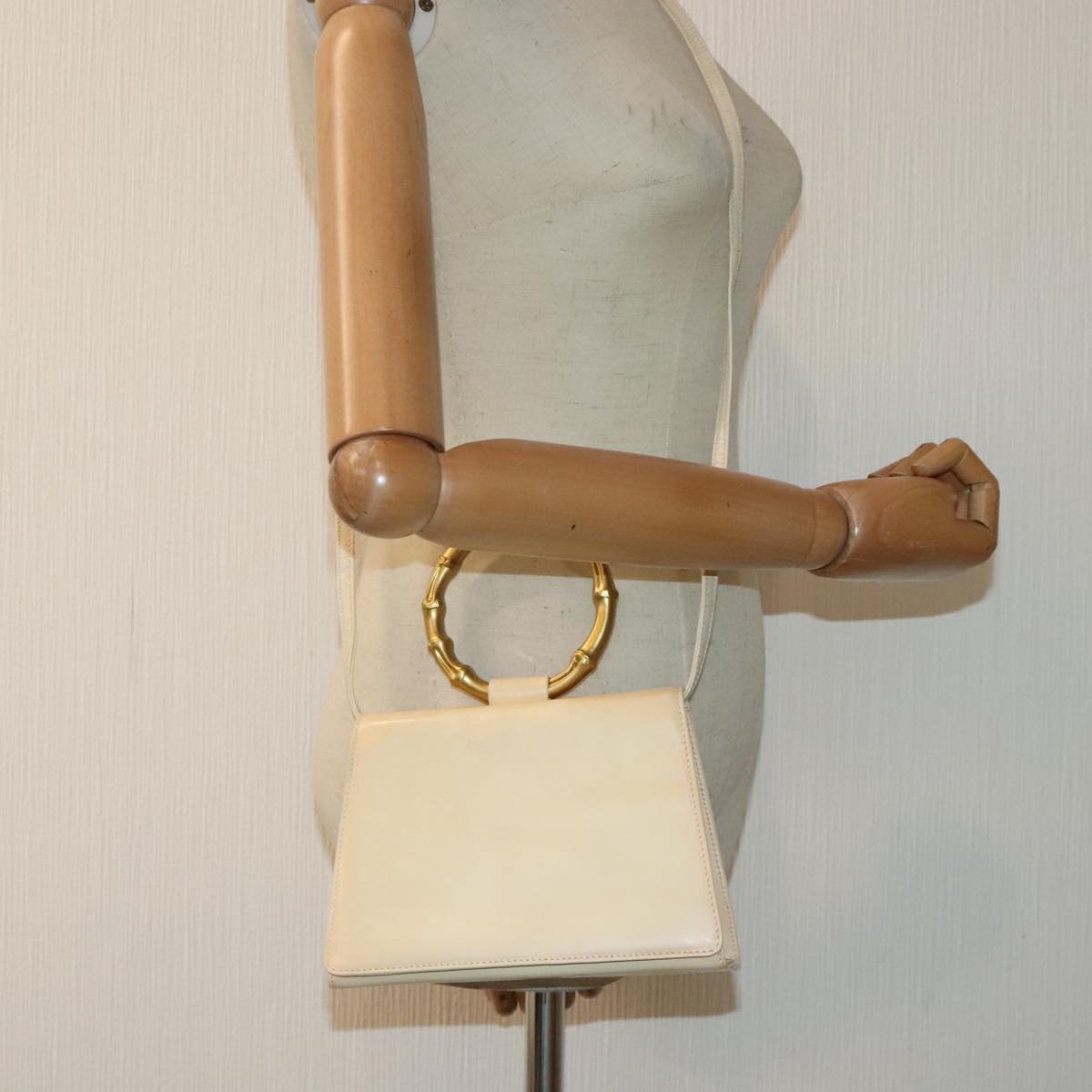 GUCCI Bamboo Hand Bag Enamel 2way Beige Auth 89780