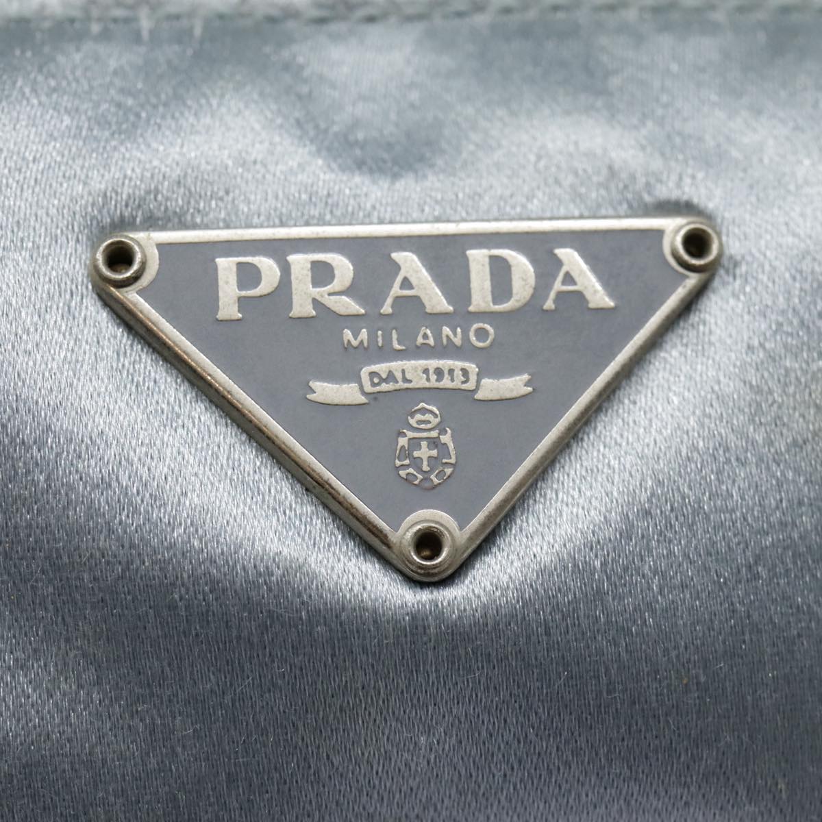 PRADA Hand Bag Satin Light Blue Auth 89783