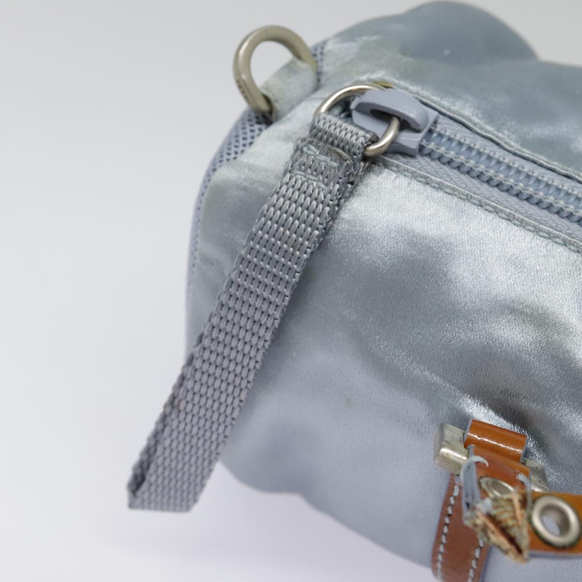 PRADA Hand Bag Satin Light Blue Auth 89783