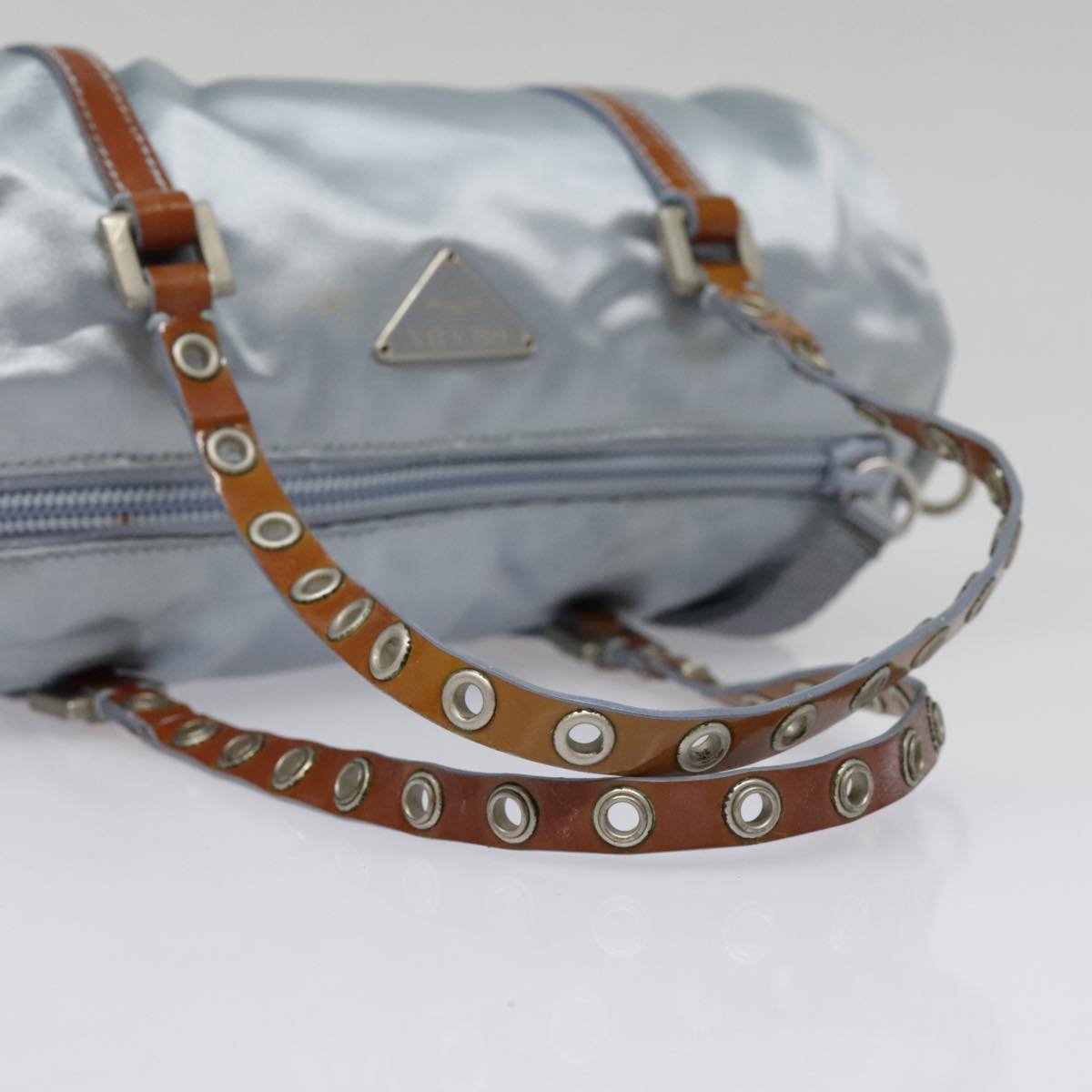 PRADA Hand Bag Satin Light Blue Auth 89783