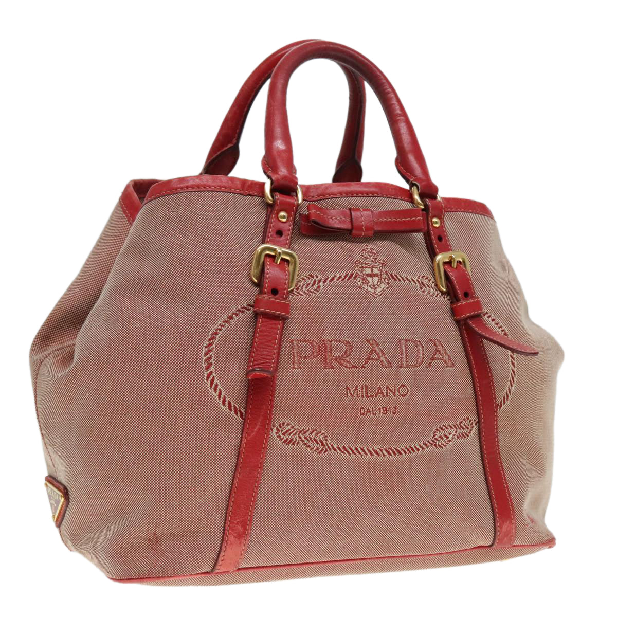 PRADA Hand Bag Canvas Red Auth 89789