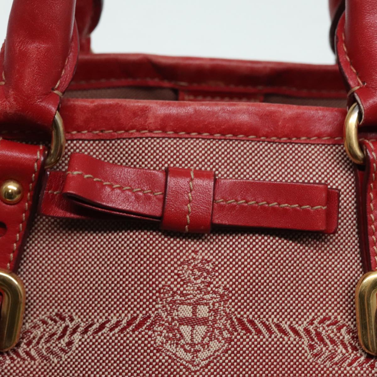 PRADA Hand Bag Canvas Red Auth 89789