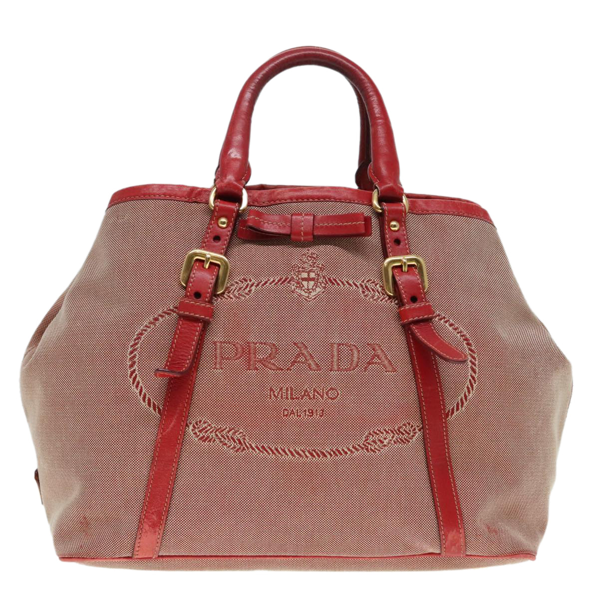 PRADA Hand Bag Canvas Red Auth 89789