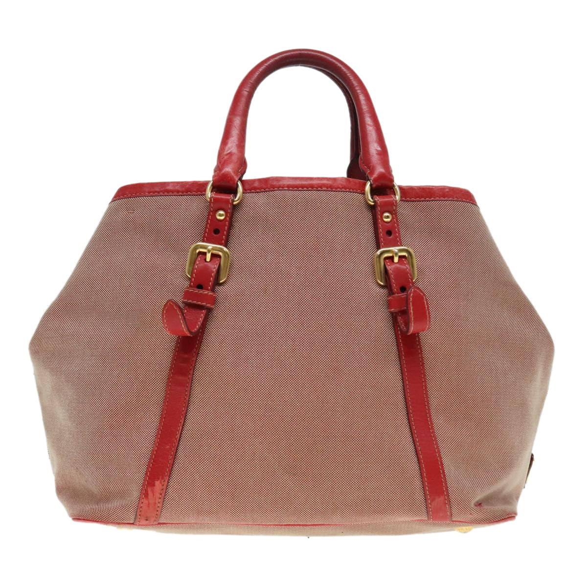 PRADA Hand Bag Canvas Red Auth 89789