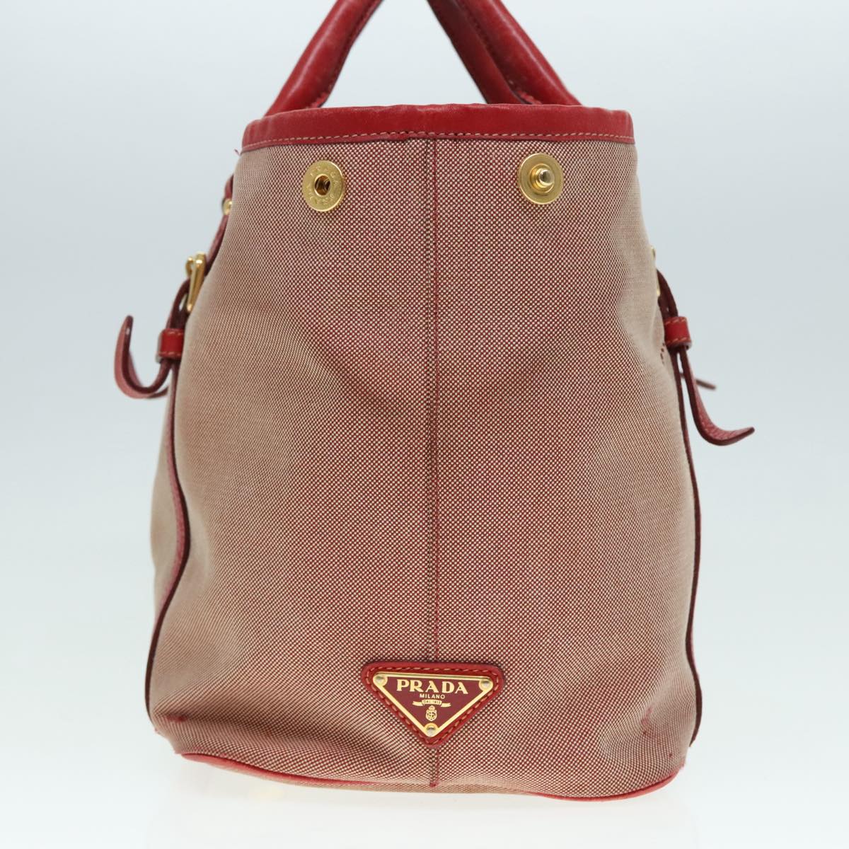 PRADA Hand Bag Canvas Red Auth 89789