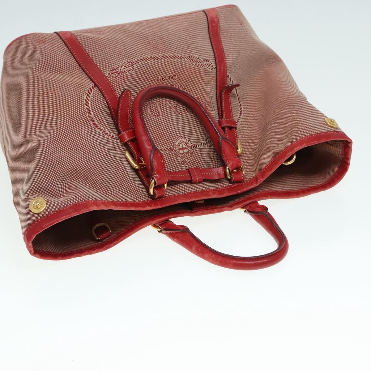 PRADA Hand Bag Canvas Red Auth 89789