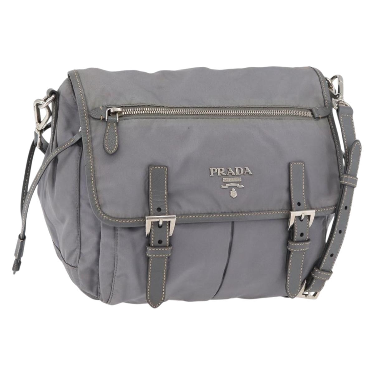 PRADA Shoulder Bag Nylon Gray Silver Auth 89792