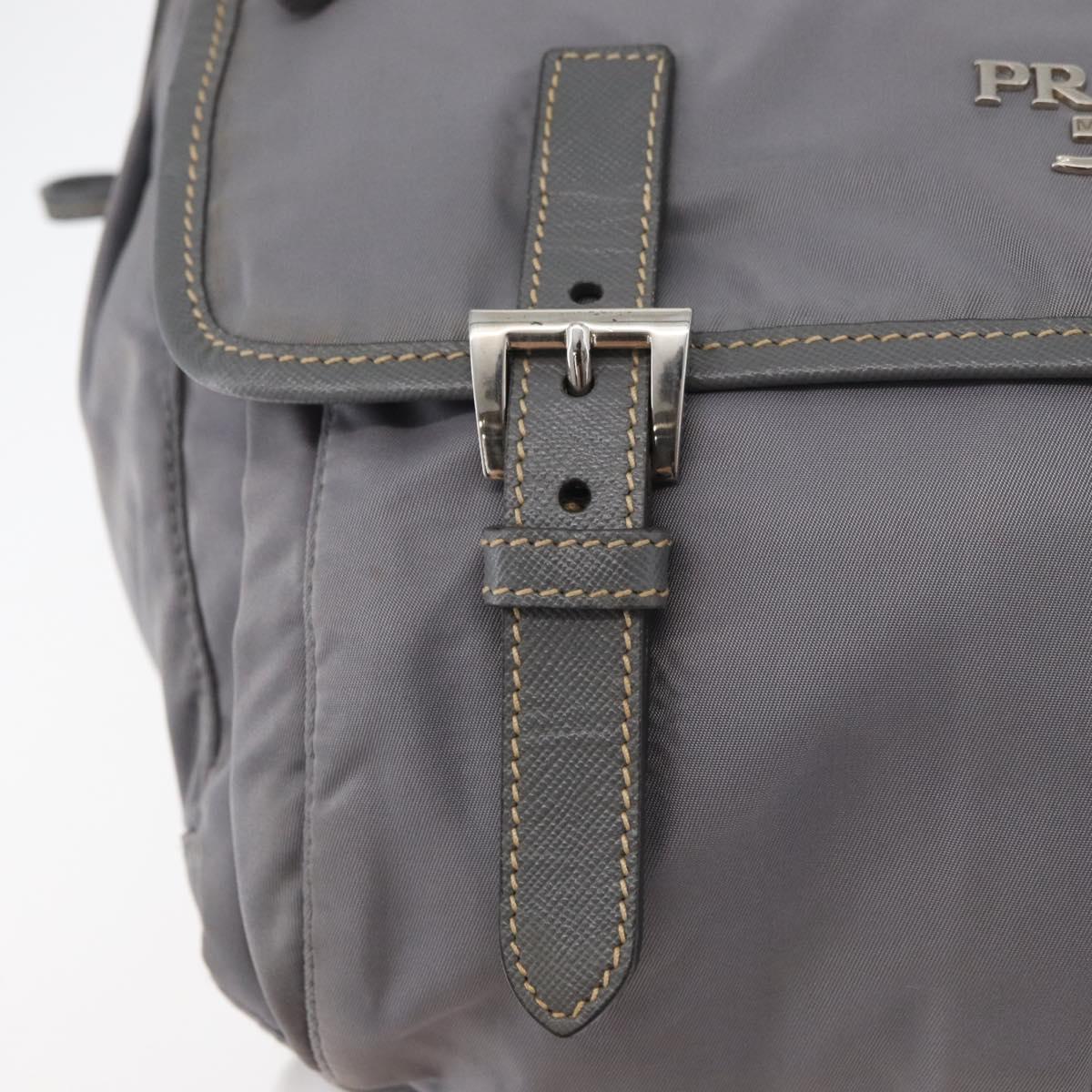 PRADA Shoulder Bag Nylon Gray Silver Auth 89792