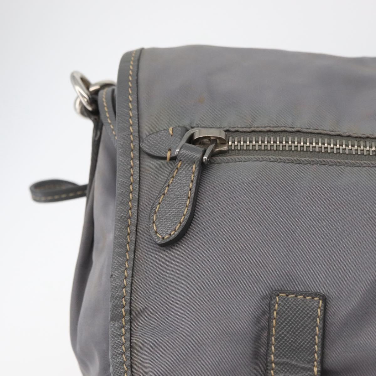 PRADA Shoulder Bag Nylon Gray Silver Auth 89792