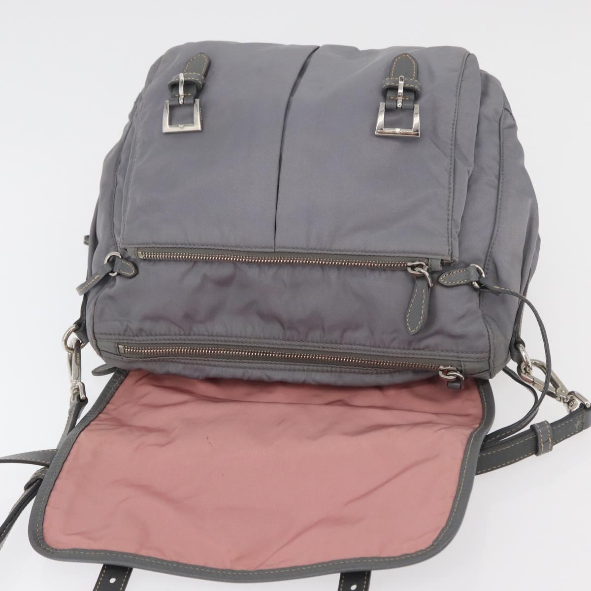 PRADA Shoulder Bag Nylon Gray Silver Auth 89792