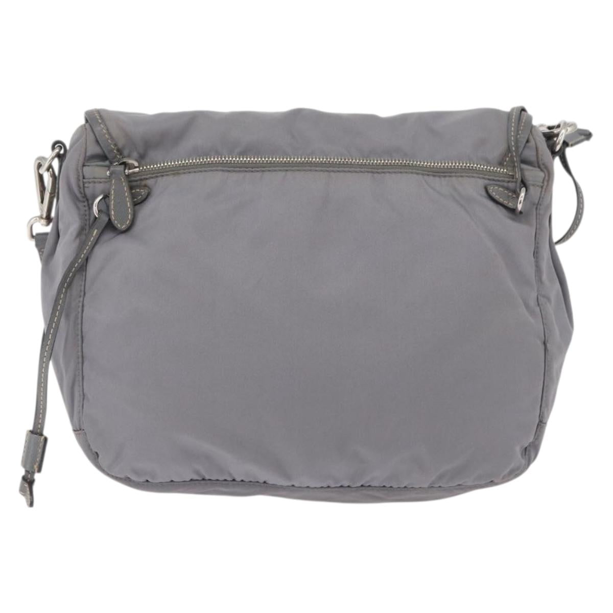 PRADA Shoulder Bag Nylon Gray Silver Auth 89792