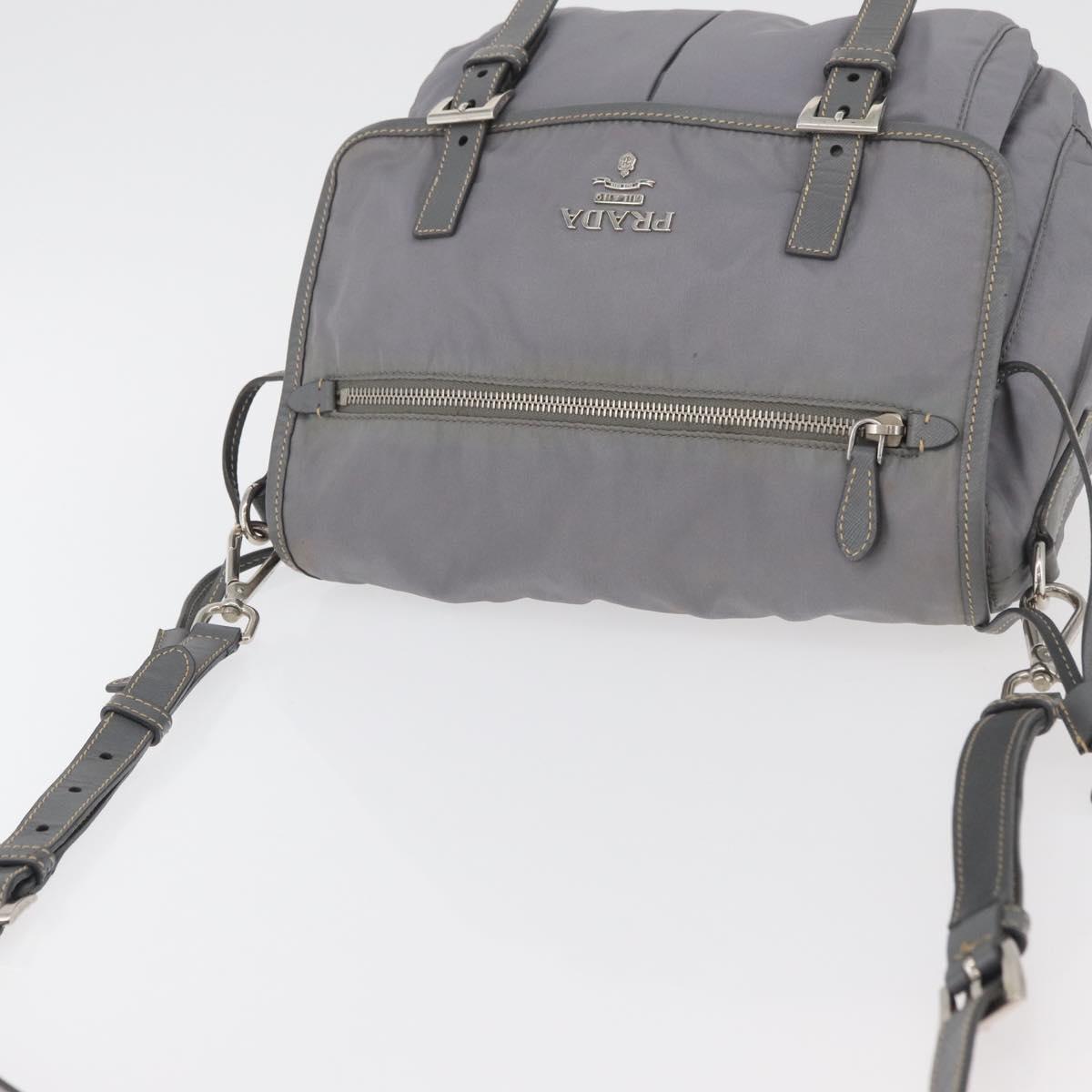 PRADA Shoulder Bag Nylon Gray Silver Auth 89792