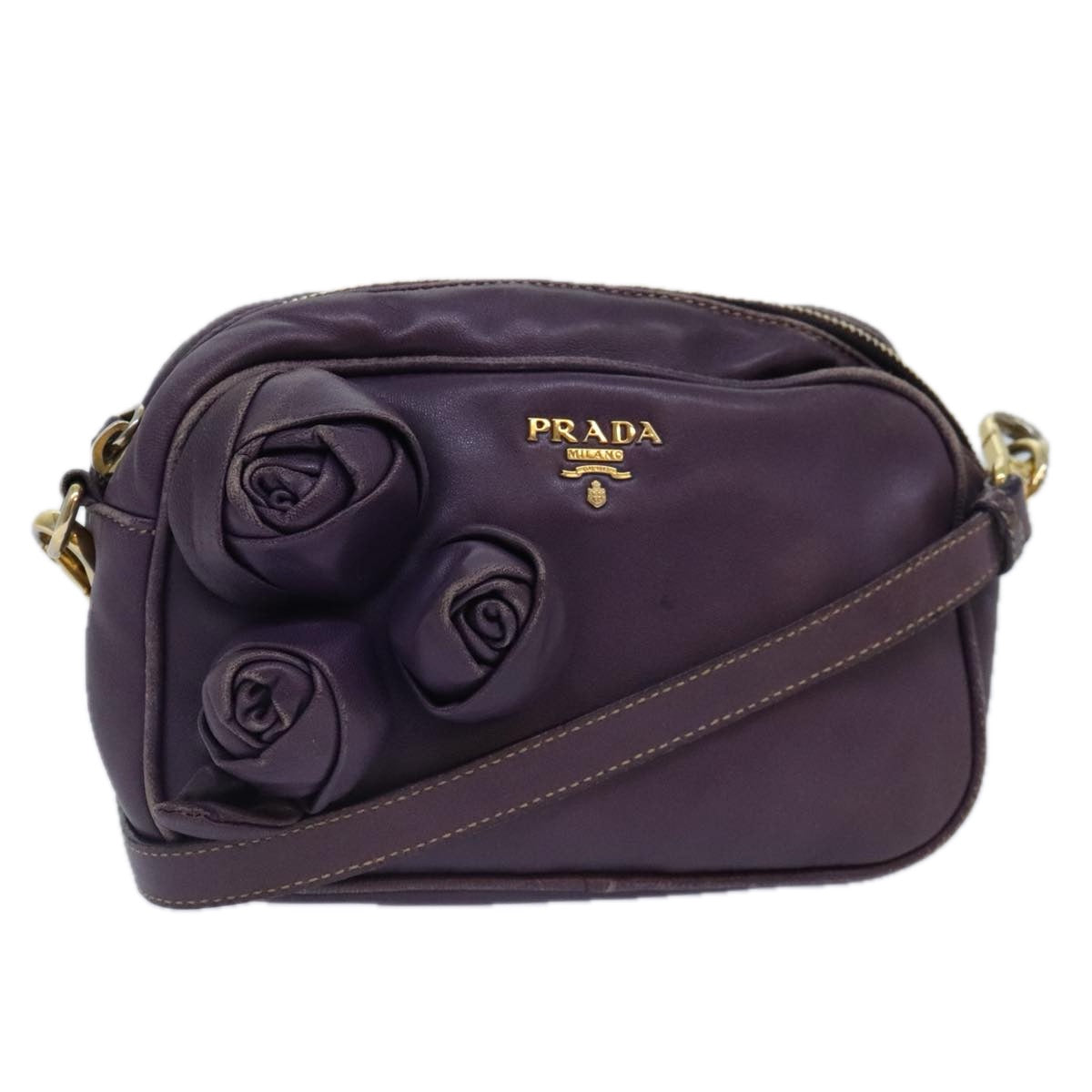 PRADA Shoulder Bag Leather Purple Auth 89794