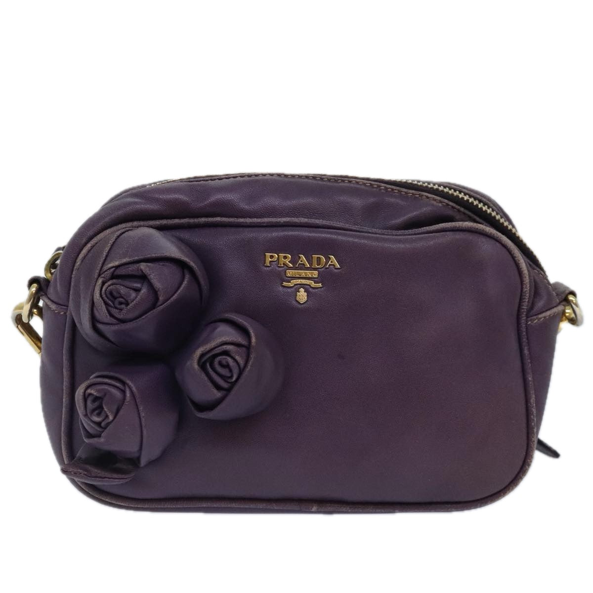 PRADA Shoulder Bag Leather Purple Auth 89794