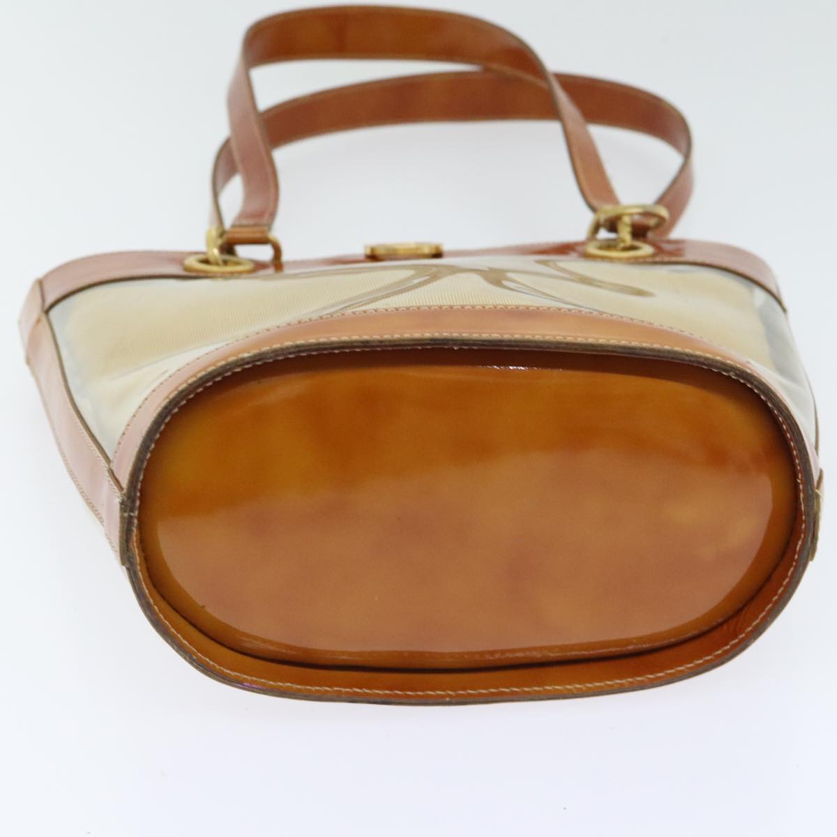 Salvatore Ferragamo Gancini Shoulder Bag Vinyl Beige Orange Auth 89799