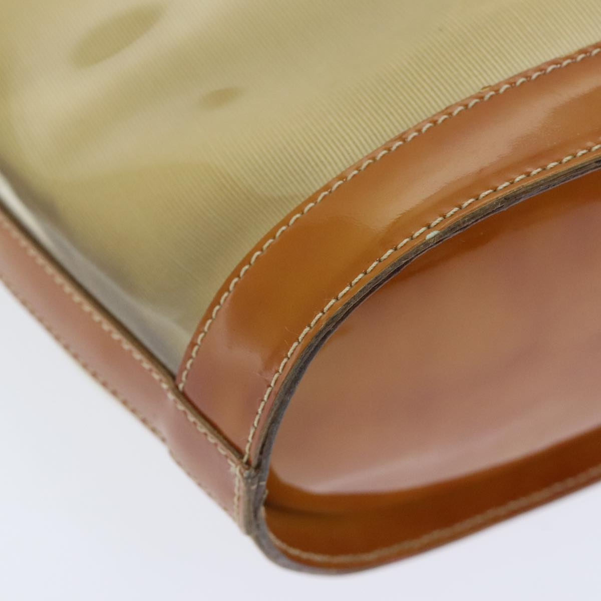 Salvatore Ferragamo Gancini Shoulder Bag Vinyl Beige Orange Auth 89799