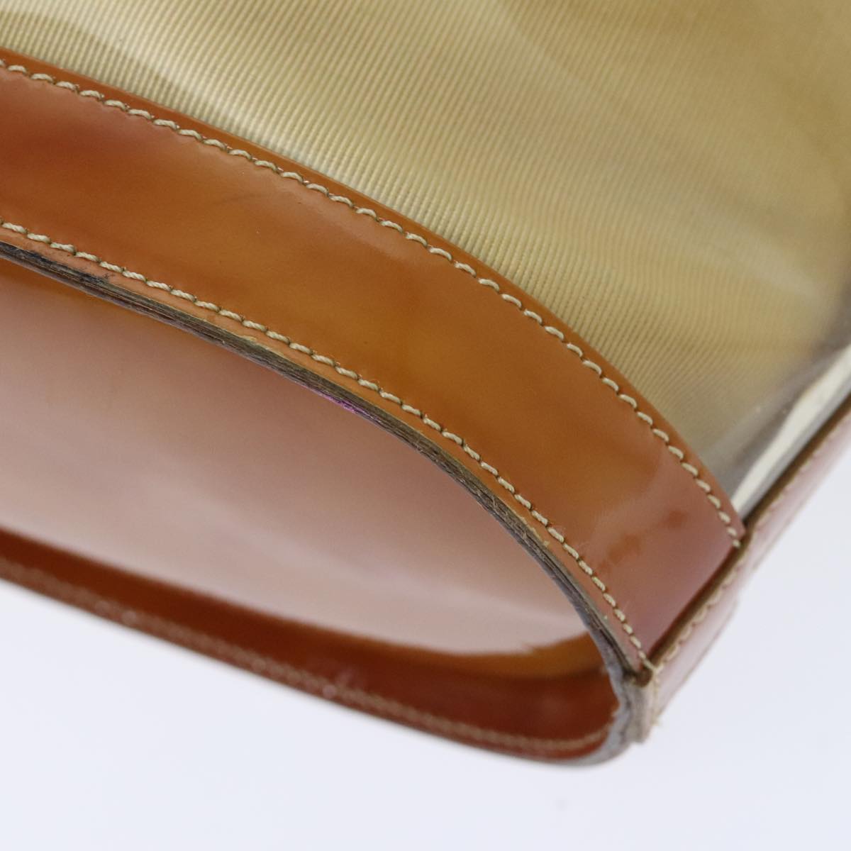 Salvatore Ferragamo Gancini Shoulder Bag Vinyl Beige Orange Auth 89799