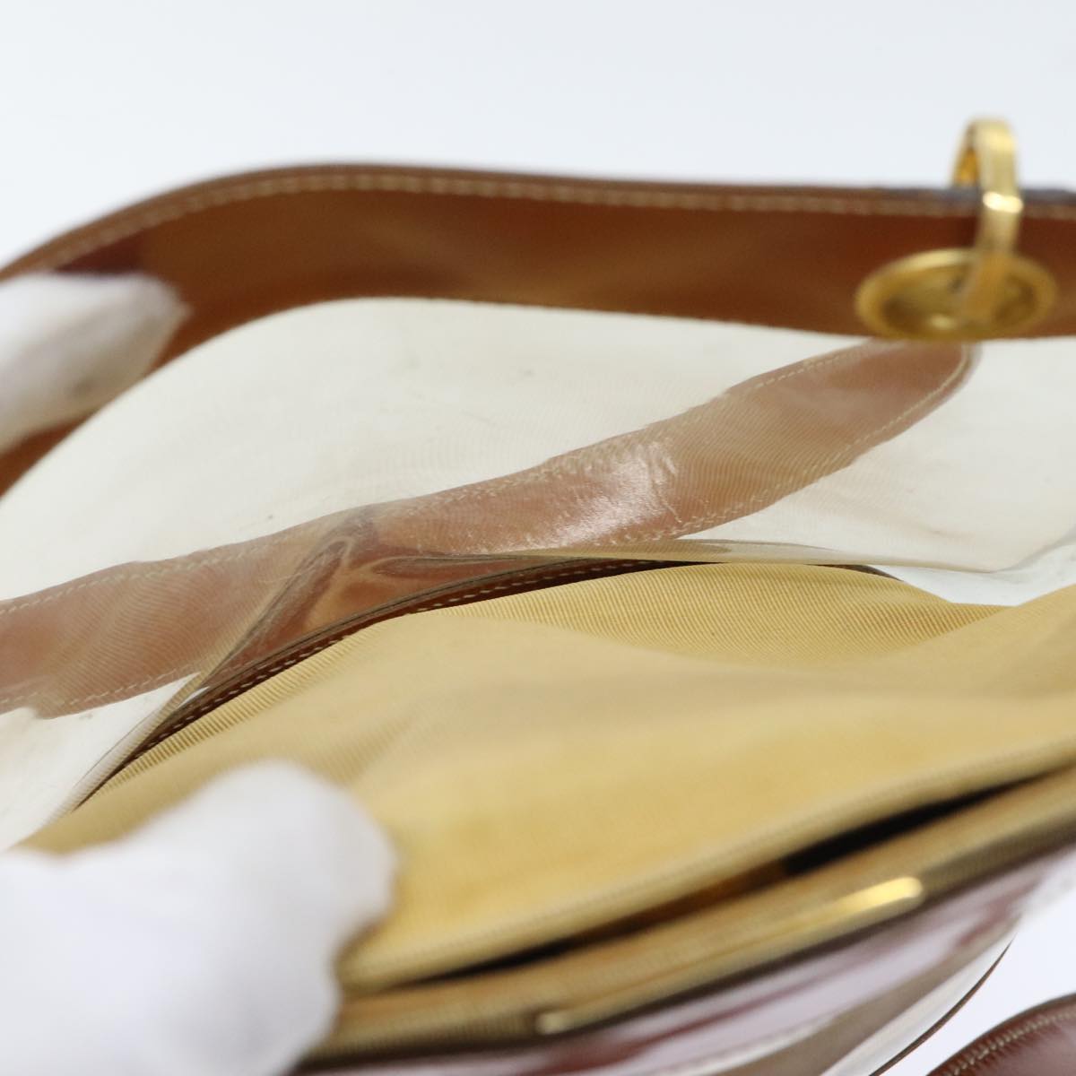 Salvatore Ferragamo Gancini Shoulder Bag Vinyl Beige Orange Auth 89799