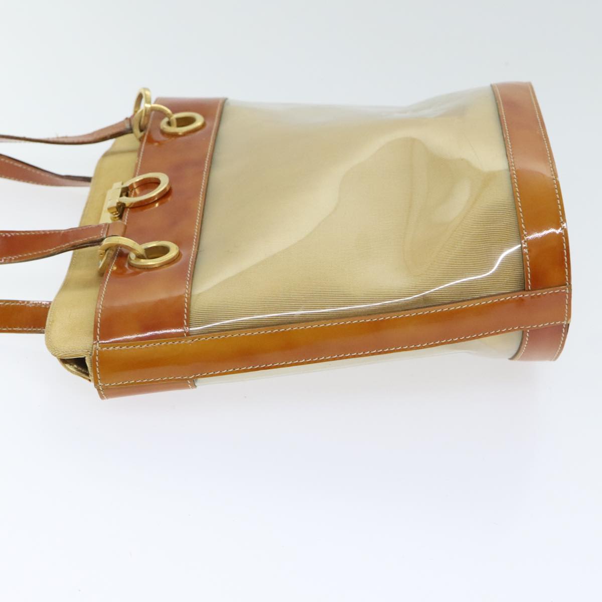 Salvatore Ferragamo Gancini Shoulder Bag Vinyl Beige Orange Auth 89799