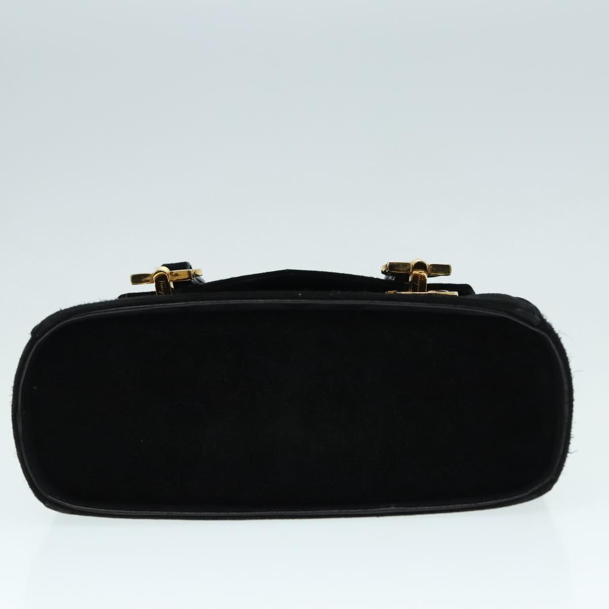 Salvatore Ferragamo Gancini Hand Bag Suede 2way Black Auth 89800