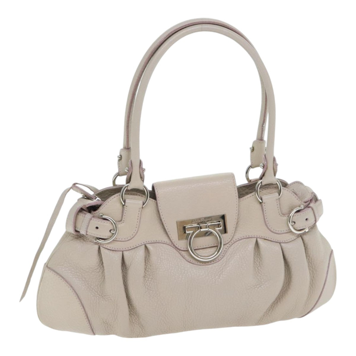 Salvatore Ferragamo Gancini Hand Bag Leather Beige Auth 89801