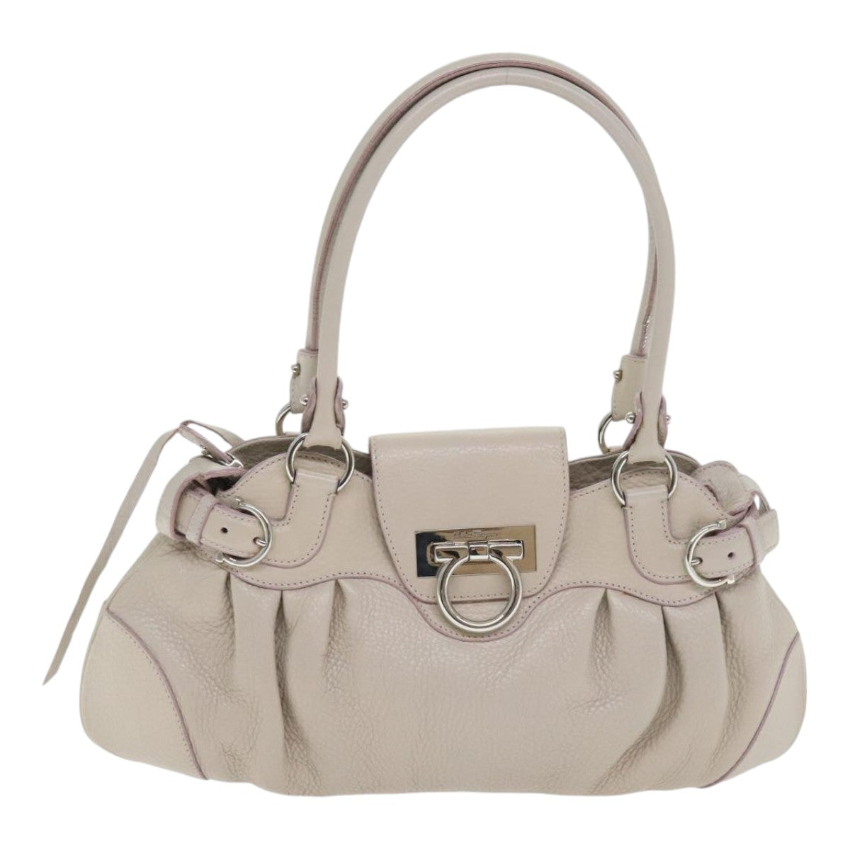 Salvatore Ferragamo Gancini Hand Bag Leather Beige Auth 89801