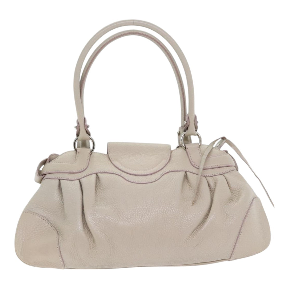 Salvatore Ferragamo Gancini Hand Bag Leather Beige Auth 89801