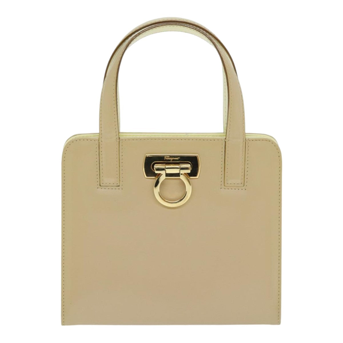 Salvatore Ferragamo Gancini Hand Bag Enamel 2way Beige Auth 89802