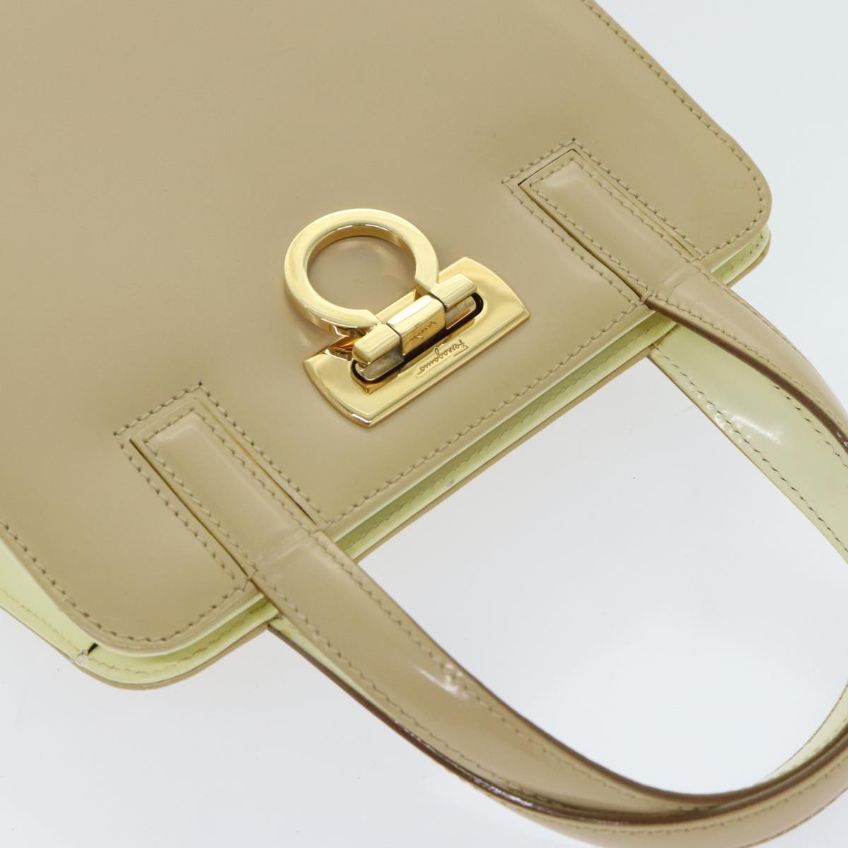 Salvatore Ferragamo Gancini Hand Bag Enamel 2way Beige Auth 89802