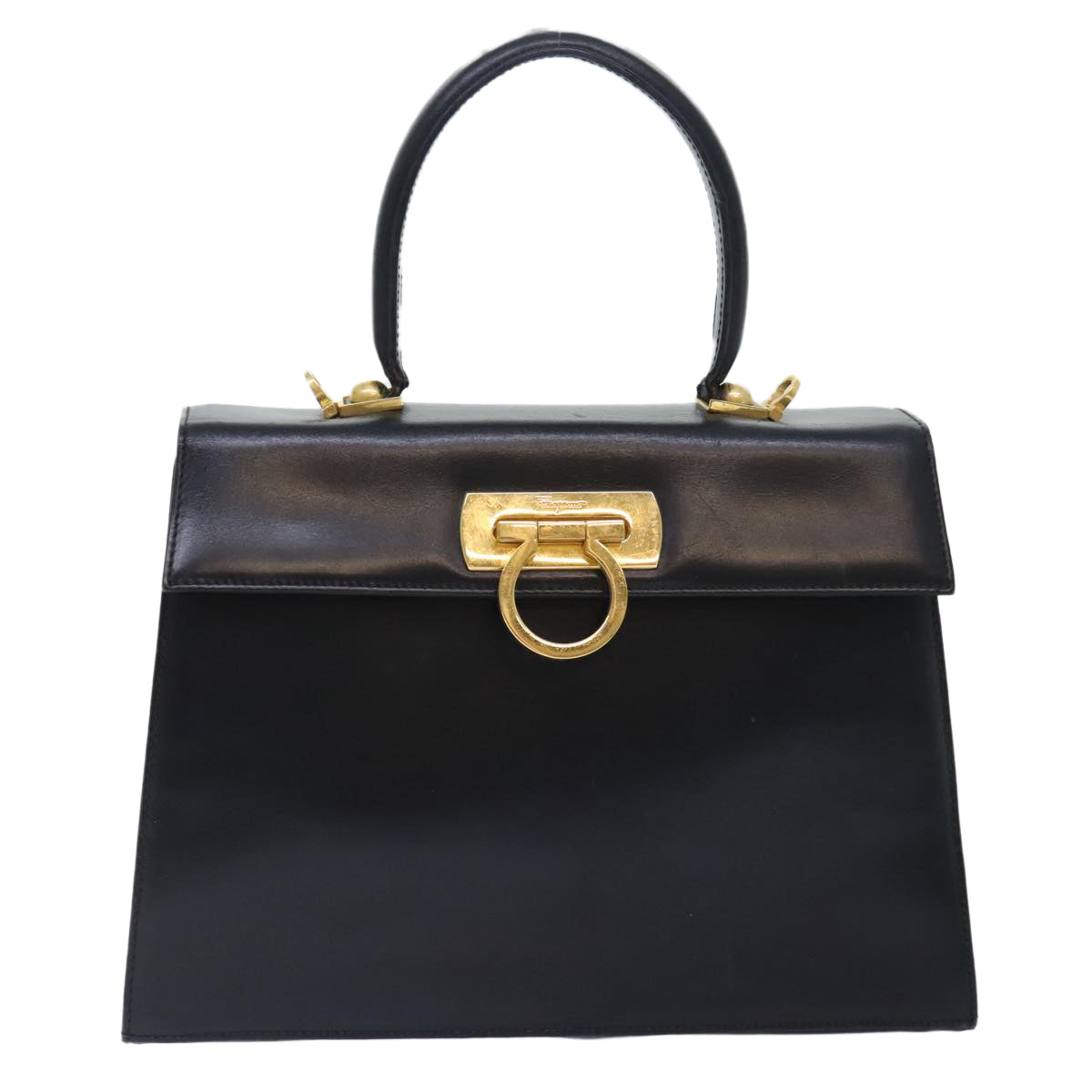 Salvatore Ferragamo Gancini Hand Bag Leather 2way Black Auth 89806