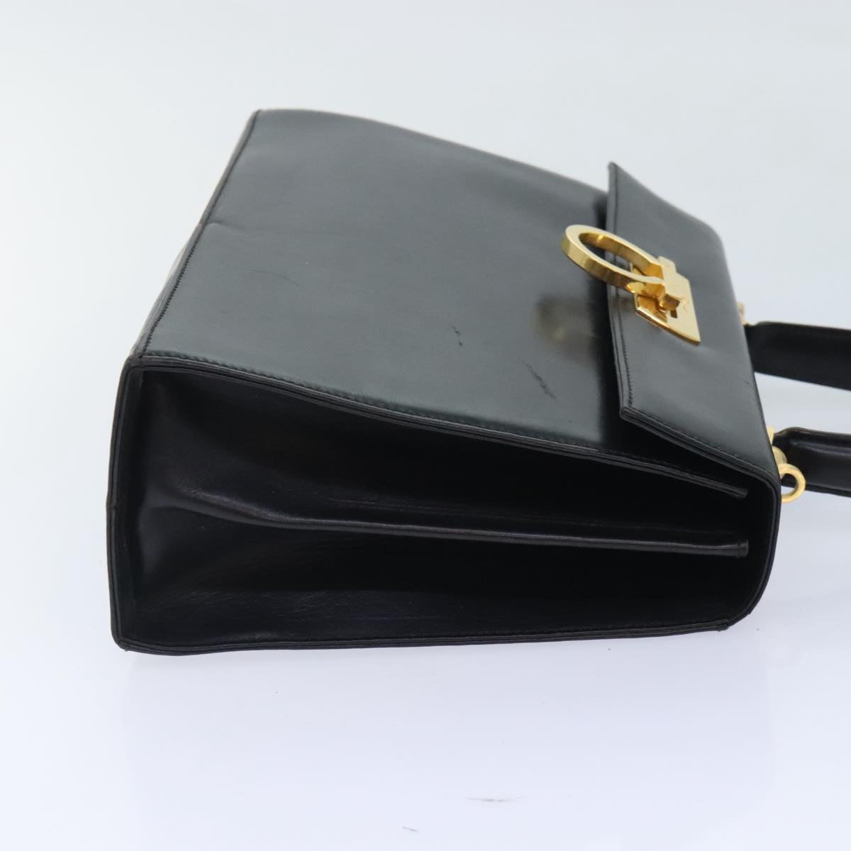 Salvatore Ferragamo Gancini Hand Bag Leather 2way Black Auth 89806