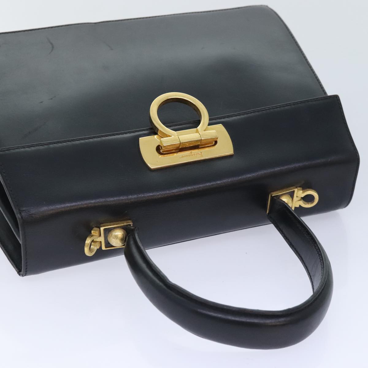 Salvatore Ferragamo Gancini Hand Bag Leather 2way Black Auth 89806