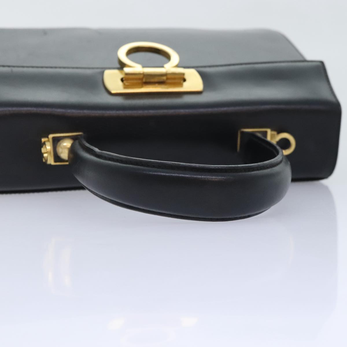 Salvatore Ferragamo Gancini Hand Bag Leather 2way Black Auth 89806