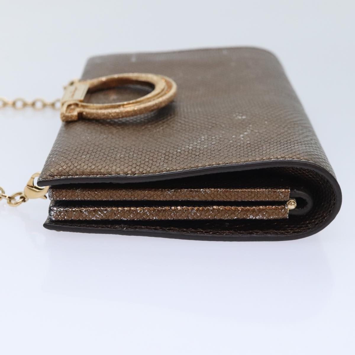 Salvatore Ferragamo Gancini Chain Shoulder Bag Leather Brown Auth 89807