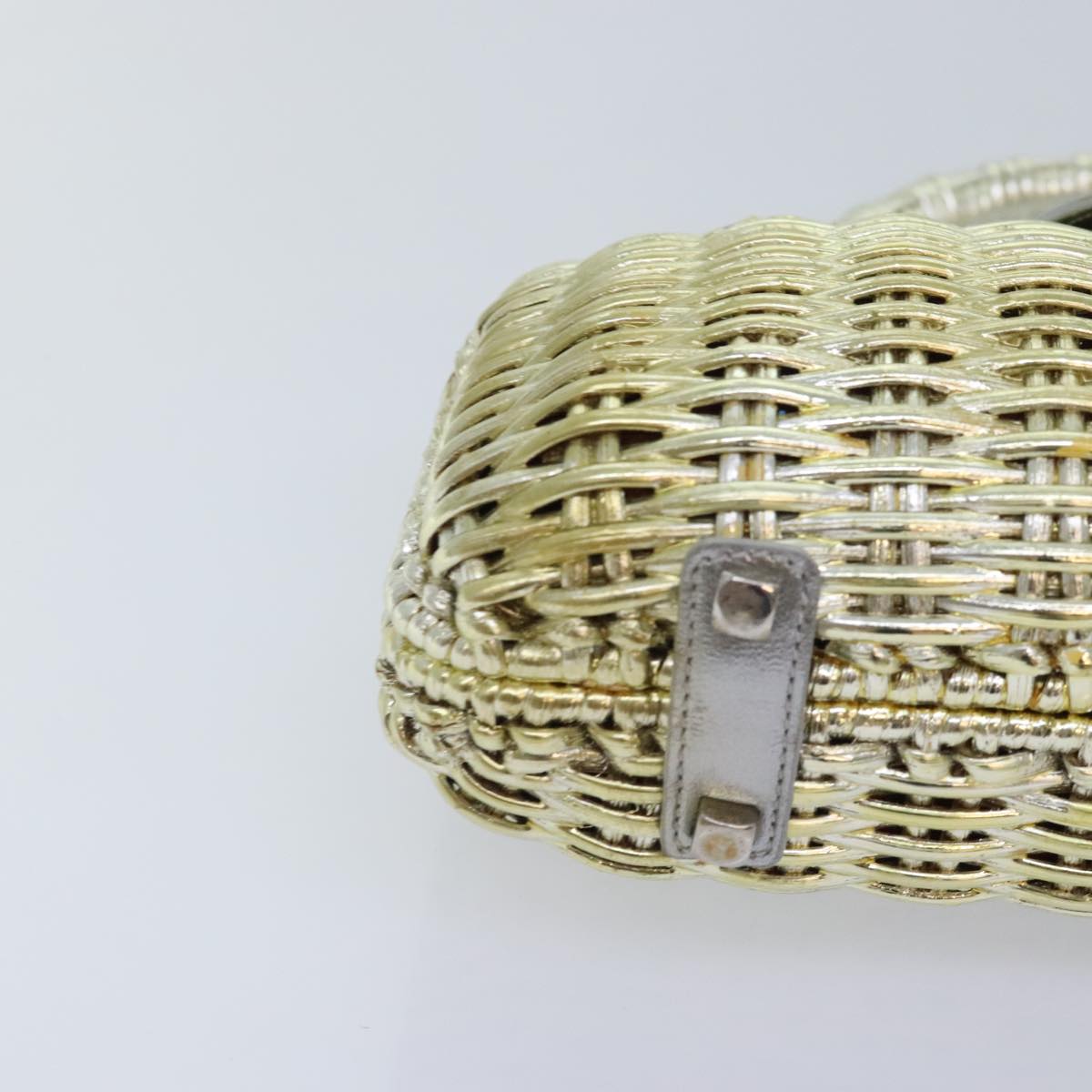 Salvatore Ferragamo Gancini Hand Bag Wicker Silver Gold Auth 89809A