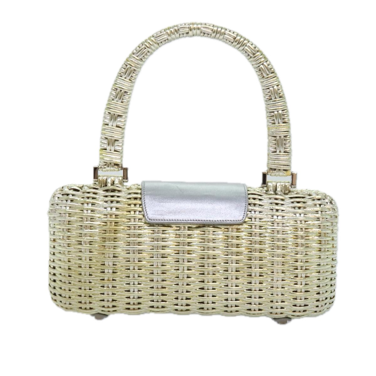 Salvatore Ferragamo Gancini Hand Bag Wicker Silver Gold Auth 89809A