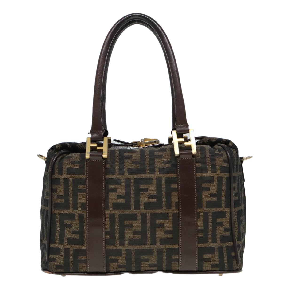 FENDI Zucca Canvas Hand Bag 2way Brown Black gold Auth 89813