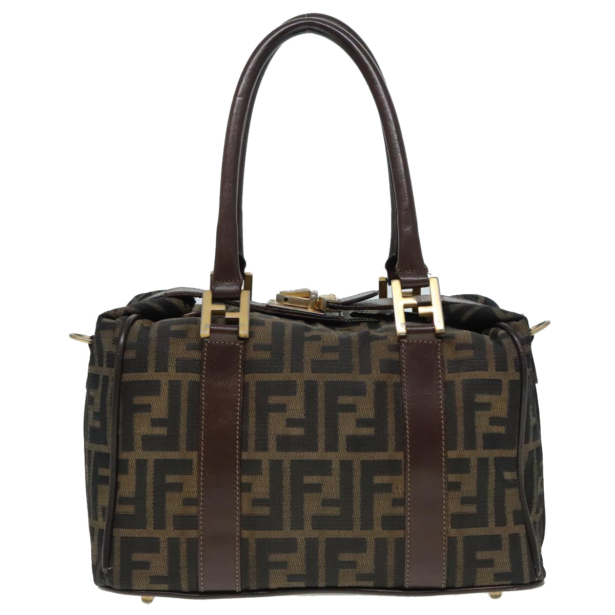 FENDI Zucca Canvas Hand Bag 2way Brown Black gold Auth 89813