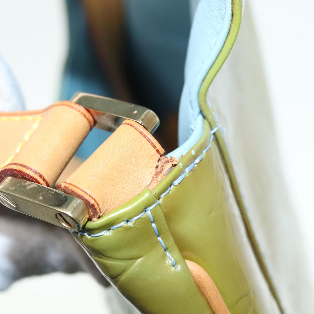 LOUIS VUITTON Monogram Vernis Thompson Street Bag Baby Blue M91009 Auth 89846