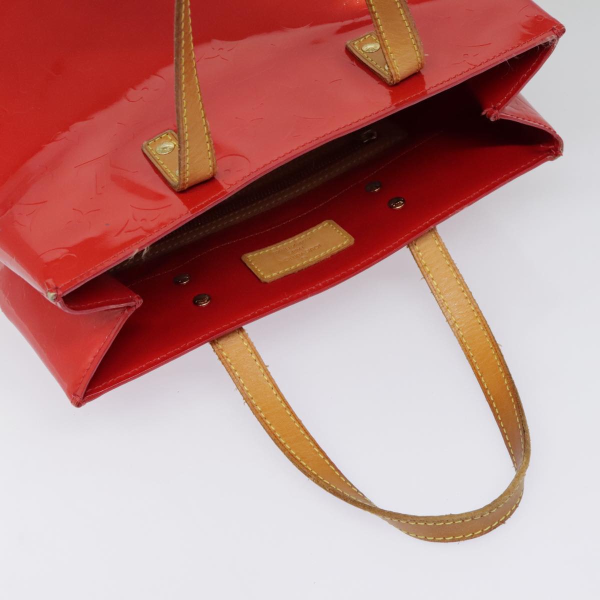 LOUIS VUITTON Monogram Vernis Reade MM Hand Bag Red Rouge M91086 LV Auth 89879