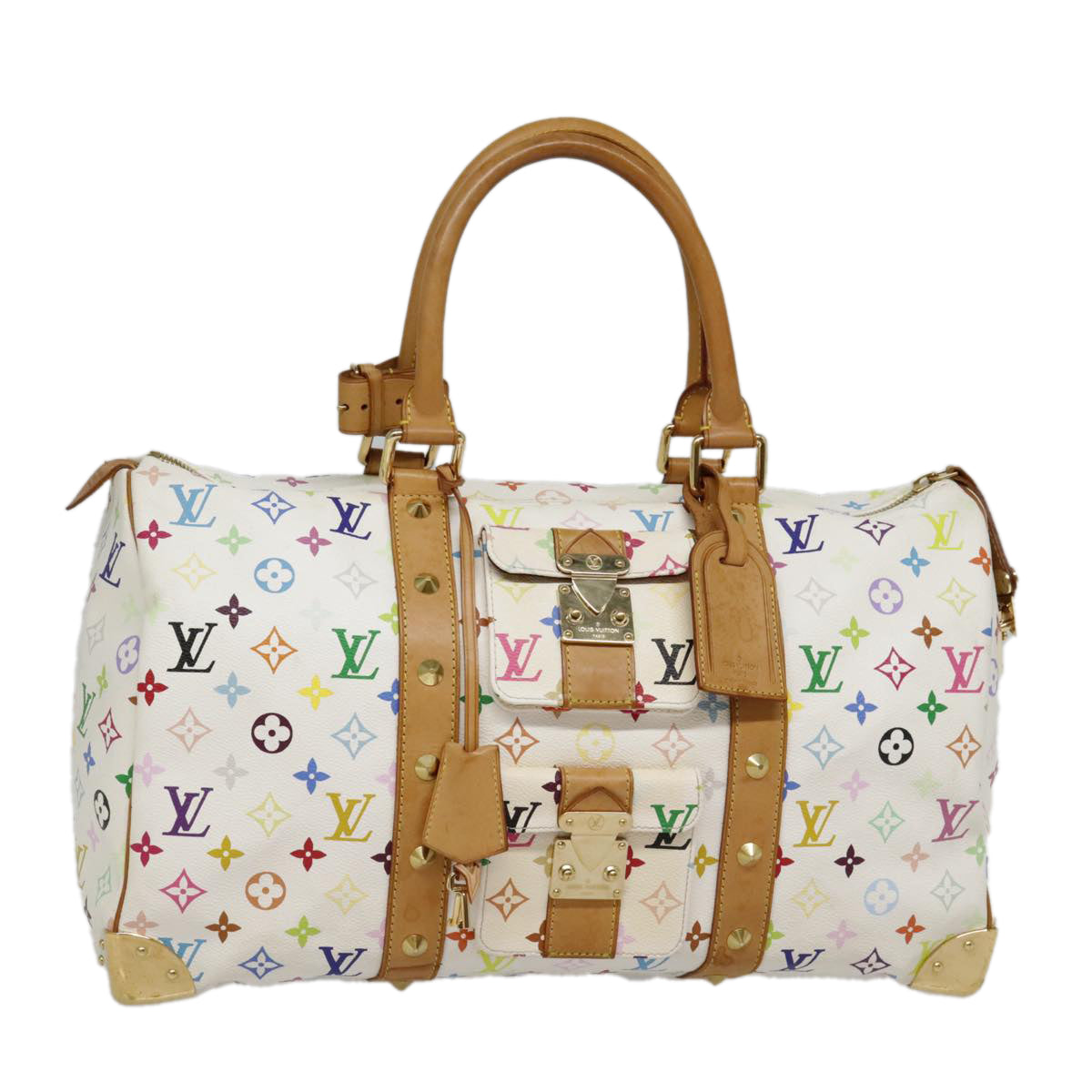 LOUIS VUITTON Monogram Multicolor Keepall 45 Boston Bag White M92641 Auth 89901AM