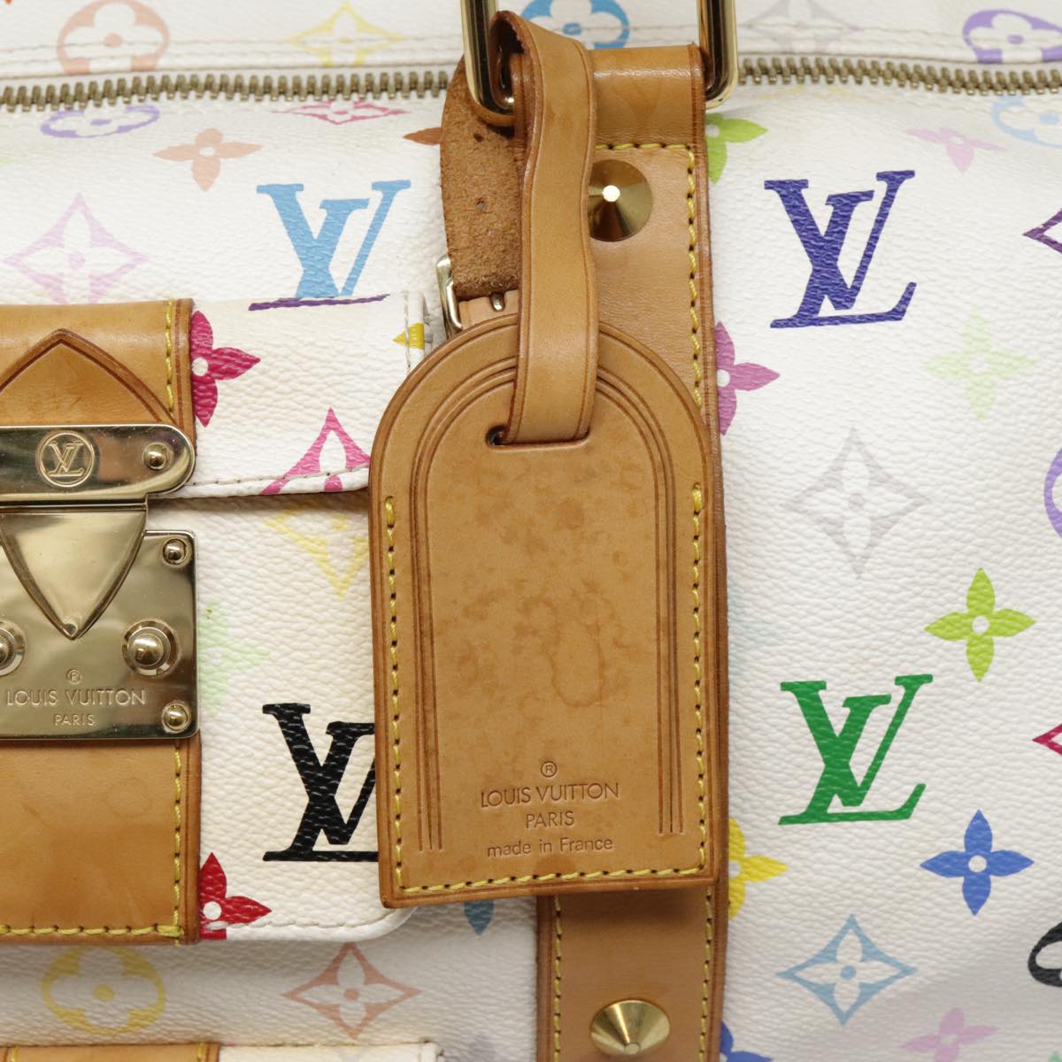 LOUIS VUITTON Monogram Multicolor Keepall 45 Boston Bag White M92641 Auth 89901AM