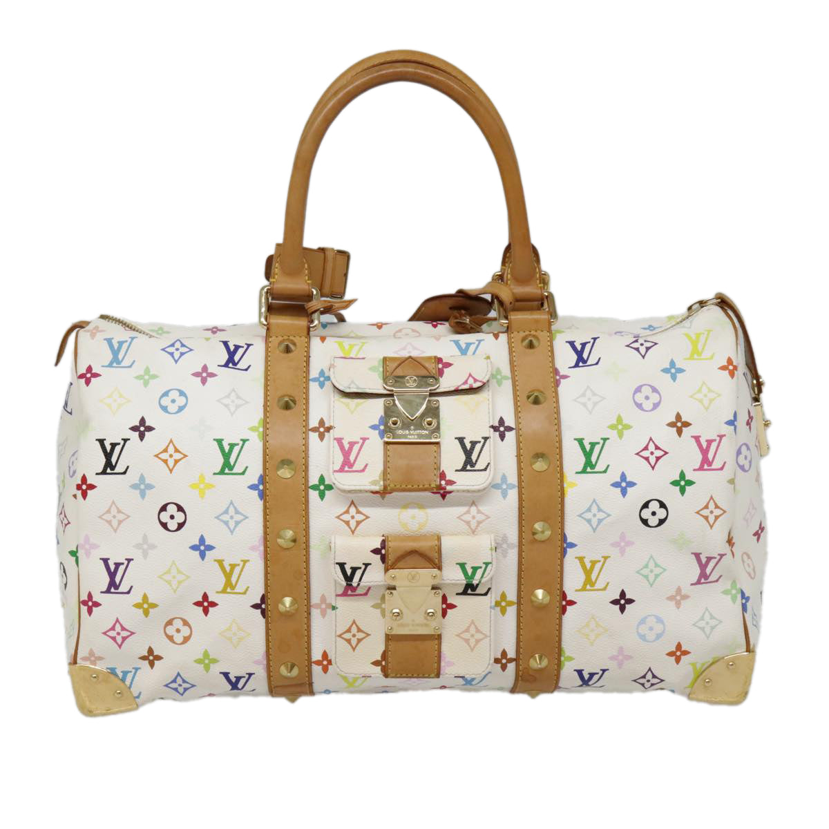 LOUIS VUITTON Monogram Multicolor Keepall 45 Boston Bag White M92641 Auth 89901AM